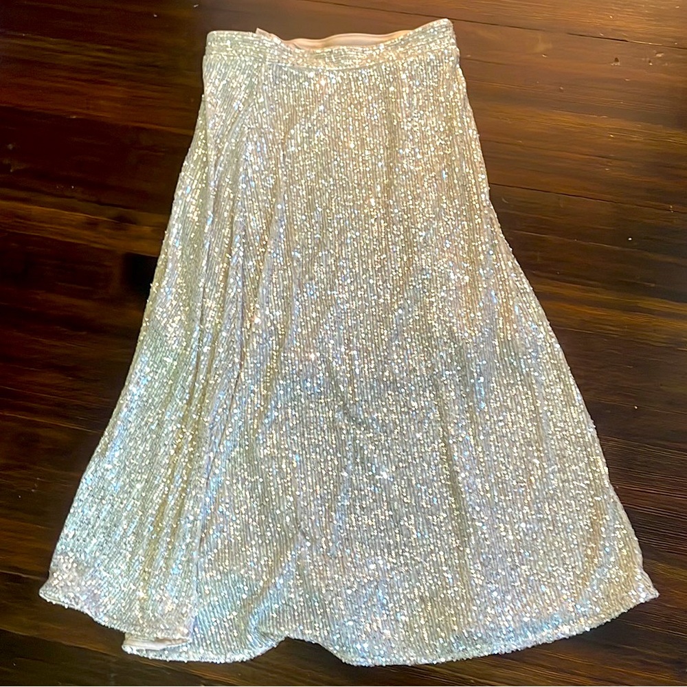 Gold sequin maxi skirt lined back zipper medium